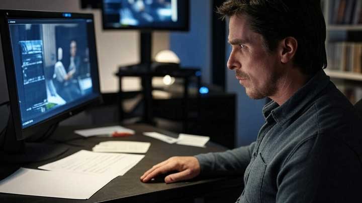 Bale reviews film footage repeatedly, showcasing intense perfectionism and meticulous detail focus.