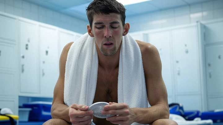 Michael Phelps contemplates a loss alone, expressing self-critical apprehension behind the success.